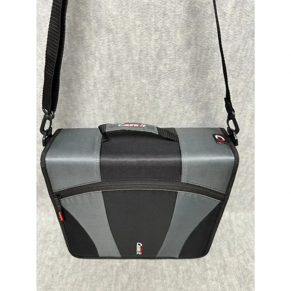 Case-it Zipper Binder Black Gray 3 Ring Expandable Shoulder Strap Handle